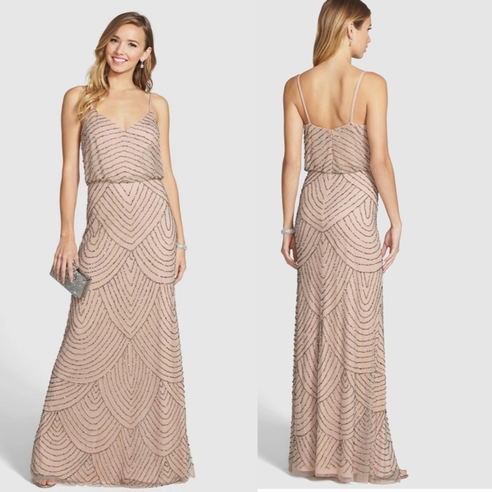 Adrianna Papell Art Deco Beaded Blouson Gown Size 2
